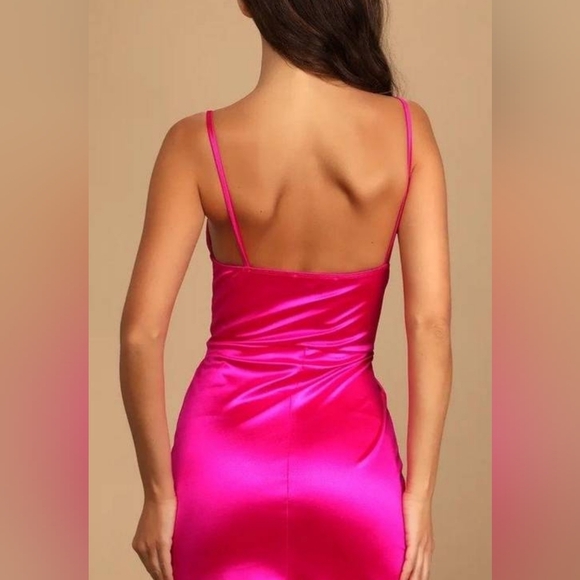 Lulus Magenta Pink Satin Mini Dress,.Size Medium - Picture 2 of 11